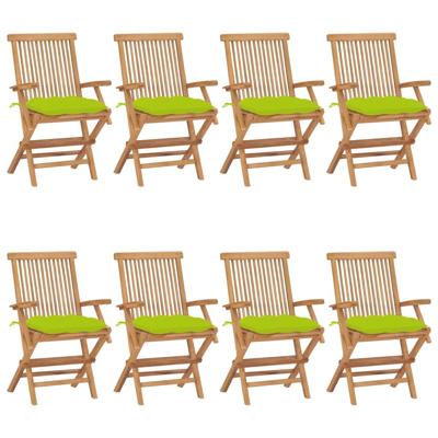 Tuinstoelen 8 st met heldergroene kussens massief teakhout