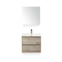 Dante Badmeubelset 60 cm - Craft Oak - Keramische Wastafel Wit Cover - met Spiegelkast - thumbnail