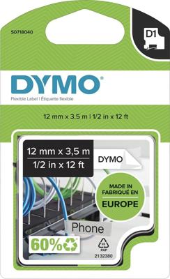 Labeltape Dymo LabelManager D1 nylon 12mm zwart op wit