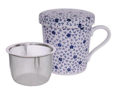 Blauw/Witte Theemok met Roestvrij Stalen Zeef - The Oriental Shop Blauw/Witte Theemok met Roestvrij Stalen Zeef - The Oriental Shop
