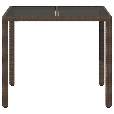Tuintafel met glazen blad 90x90x75 cm poly rattan bruin - thumbnail