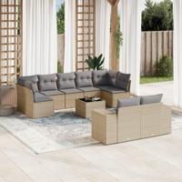10-delige Loungeset met kussens poly rattan beige - thumbnail