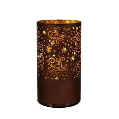 Cylinder glas met sterren 10led warm wit d9h16 cm donkerbruin/goud Anna's Collection - Annas collection Cylinder glas met sterren 10led warm wit d9h16 cm donkerbruin/goud Anna's Collection - Annas collection