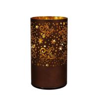 Cylinder glas met sterren 10led warm wit d9h16 cm donkerbruin/goud Anna's Collection - Annas collection - thumbnail