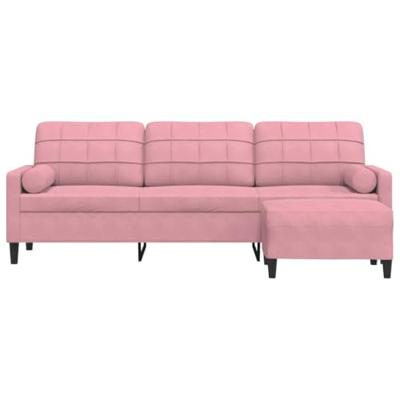 Driezitsbank met voetenbank 210 cm fluweel roze