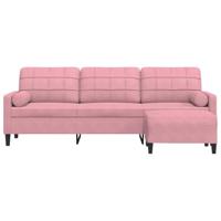 Driezitsbank met voetenbank 210 cm fluweel roze - thumbnail