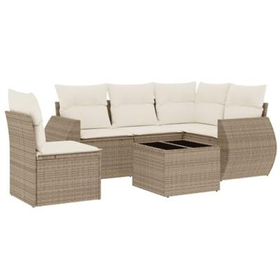 6-delige Loungeset met kussens poly rattan beige