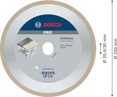 Bosch Accessories 2608602638 Bosch Power Tools Diamanten doorslijpschijf Diameter 250 mm Boordiameter 30.00 mm Tegels 1 stuk(s)