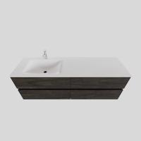 Badkamermeubel Solid Surface BWS Stockholm 200x46 cm Wood Dark Brown Wasbak Links (1 kraangat, 4 lades) - thumbnail