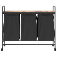 Wasmand 3 vakken met planken gerookt eikenkleurig - thumbnail