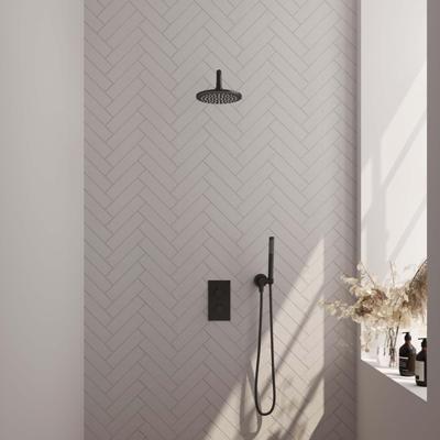 Inbouw Regendouche Set Brauer Black Edition Gebogen Wanduitloop Ronde Hoofddouche 20 cm Mat Zwart Brauer