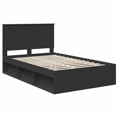 Bedframe met hoofdeinde Zwart 135 x 190 cm Massief grenenhout