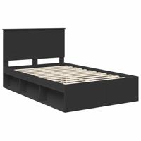 Bedframe met hoofdeinde Zwart 135 x 190 cm Massief grenenhout - thumbnail
