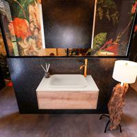 Badkamermeubelset Mondiaz Erin 80 cm met 1 Lade met RIDGE Wastafel Midden Linen met 1 kraangat Greeploos Mat Washed Oak - thumbnail