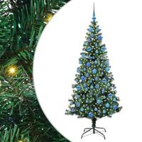 VidaXL Kunstmatig voorverlicht kerstboom groen 180 cm pvc en metaal - thumbnail