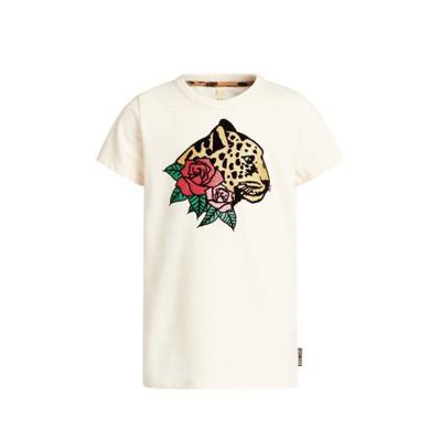 WE Fashion T-shirt met printopdruk en glitters wit/bruin/rood