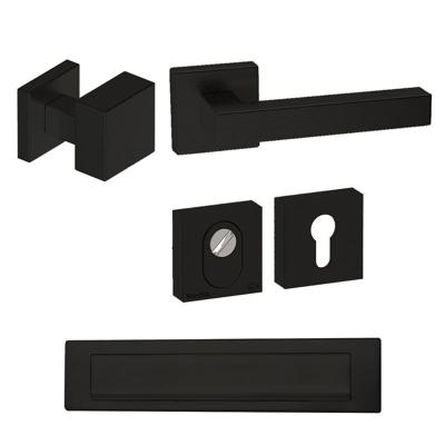 Hardbrass Roestvrijstalen Voordeurset Vierkant Zwart met Quadro Exc. & Briefplaat SKG3