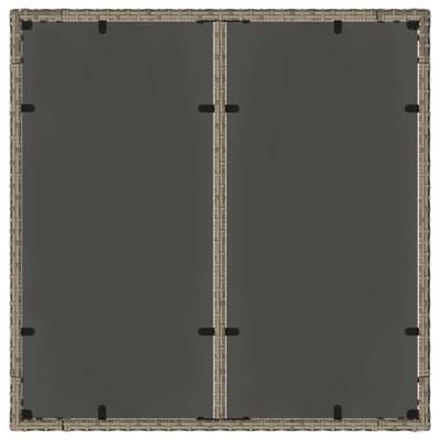 Tuintafel met glazen blad 90x90x75 cm poly rattan grijs - thumbnail