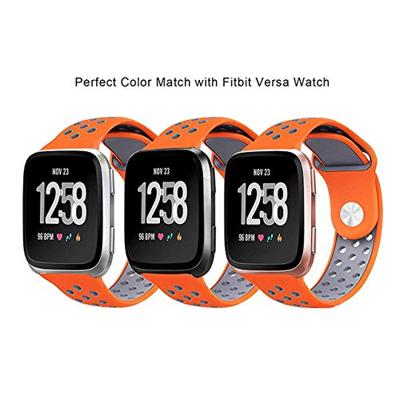 Fitbit Versa 1 / 2 & Lite sportbandje - Maat: Large - Oranje + Grijs