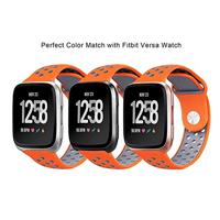 Fitbit Versa 1 / 2 & Lite sportbandje - Maat: Large - Oranje + Grijs - thumbnail