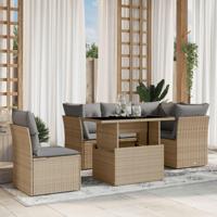 6-delige Loungeset met kussens poly rattan beige - thumbnail