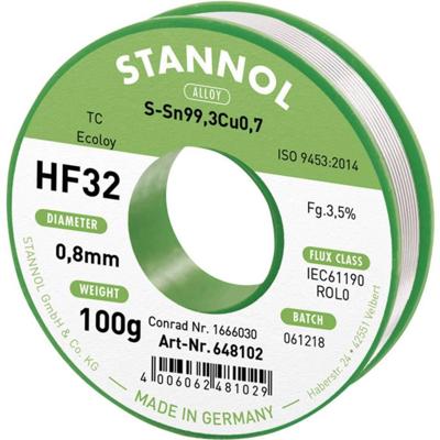 Stannol HF32 3,5% 0,8MM SN99,3CU0,7 CD 100G Soldeertin, loodvrij Loodvrij, Spoel Sn99,3Cu0,7 ROL0 100 g 0.8 mm Stannol HF32 3,5% 0,8MM SN99,3CU0,7 CD 100G Soldeertin, loodvrij Loodvrij, Spoel Sn99,3Cu0,7 ROL0 100 g 0.8 mm
