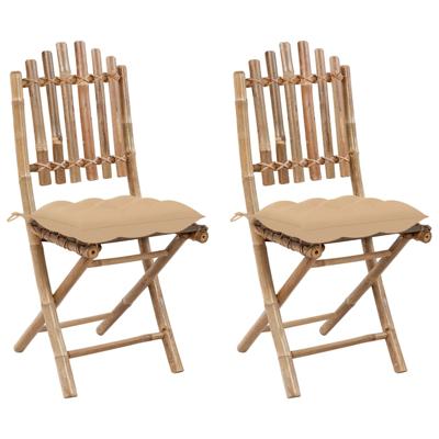 VidaXL Opklapbare stoelen (2 stuks) met kussens, bamboe