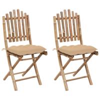 VidaXL Opklapbare stoelen (2 stuks) met kussens, bamboe - thumbnail