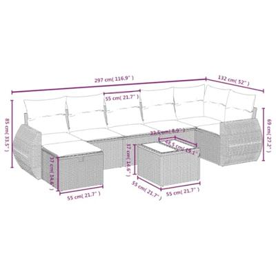 8-delige Loungeset met kussens poly rattan beige