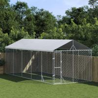 Hondenkennel met dak 3x7,5x2,5 m gegalvaniseerd staal zilver - thumbnail