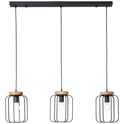 Brilliant HanglampTosh Beam 3-lichts zwart met houtbruin - 99503/66