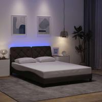 Bedframe met LED zonder matras 140x190 cm stof donkerbruin - thumbnail
