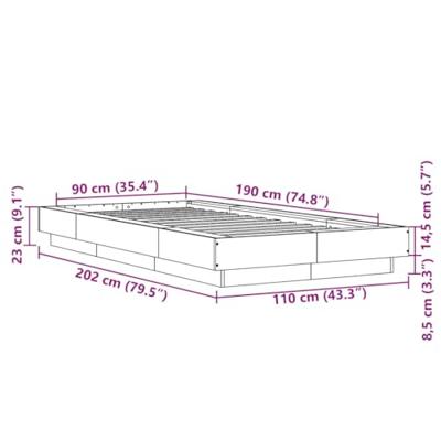 Bedframe met LED-verlichting bewerkt hout betongrijs 90x190 cm
