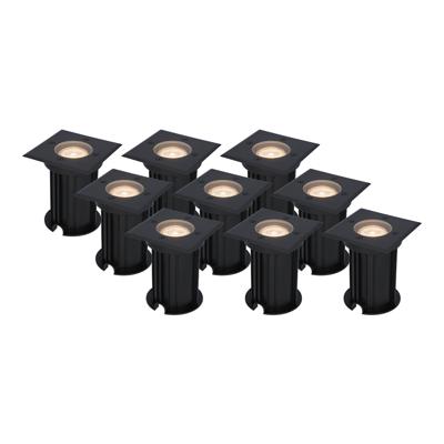 Set van 9 Ramsay LED Grondspots vierkant - Dimbaar - GU10 - 2700K warm wit - 4 Watt 345 lumen - Tuinspot - Zwart - IP67 waterdicht - Overrijdbaar voor de Oprit, Tuin en Terras