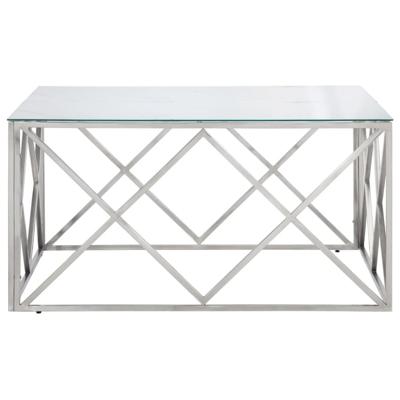 Salontafel roestvrijstaal en gehard glas zilverkleurig