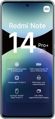 Xiaomi Redmi Note 14 Pro+ 5G Smartphone, 8 GB RAM 256 GB, 6,67 inch AMOLED-display 1,5 K, vingerafdruksensor, digitale camera 200 MP, Dual SIM, 5G, NFC, snel opladen 120 W, blauw