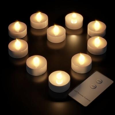 10 x flikkerende LED theelicht warmwit met afstandsbediening - thumbnail