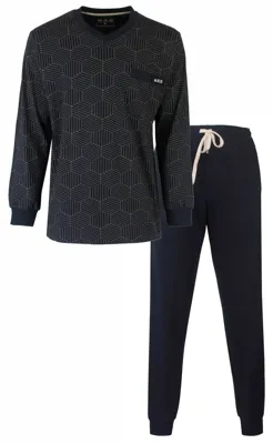 M.E.Q. heren pyjama Tricot katoen - subtle lines - Katoenen heren pyjama maat 3XL