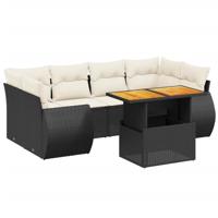 7-delige Loungeset met kussens poly rattan zwart - thumbnail