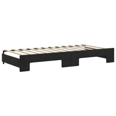 Slaapbank onderschuifbed en matrassen 90x200 cm fluweel zwart