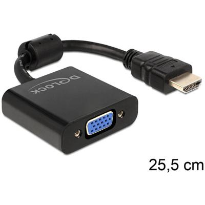 Delock 65512 HDMI / VGA Adapter [1x HDMI-stekker - 1x D-sub bus 15-polig] Zwart 0.25 m