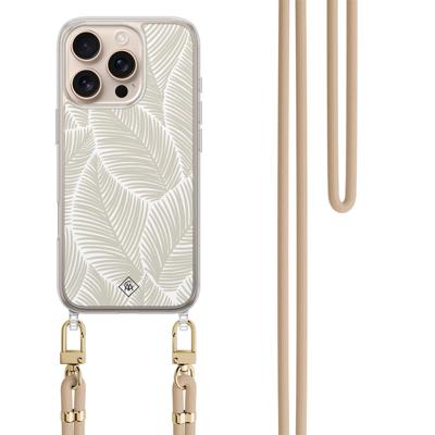 iPhone 16 Pro hoesje met beige koord - Palm leaves beige iPhone 16 Pro hoesje met beige koord - Palm leaves beige