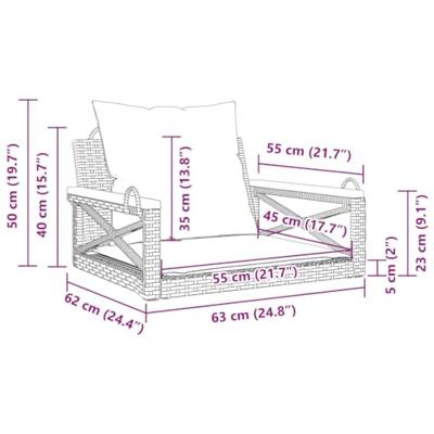 Schommelbank met kussens 63x62x40 cm poly rattan zwart - thumbnail