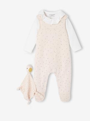 3-delige babyset met babypakje + body + knuffels rozen