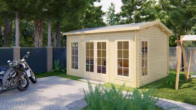 Blokhut Arne 450x350 cm - Red class wood geïmpregneerd- Zadeldak- Geïmpregneerd vurenhout- Tuindeco Blokhut Arne 450x350 cm - Red class wood geïmpregneerd- Zadeldak- Geïmpregneerd vurenhout- Tuindeco