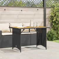 Tuintafel met houten blad 110x68x70 cm poly rattan zwart - thumbnail