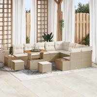 12-delige Tuinbankenset met kussens poly rattan acacia beige - thumbnail