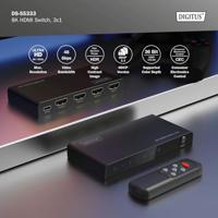 Digitus DS-55333 HDMI-switch 3 + 1 poorten LED-weergave, Met afstandsbediening, Ultra HD-geschikt, Met metalen behuizing, Individueel schakelbaar, Met - thumbnail