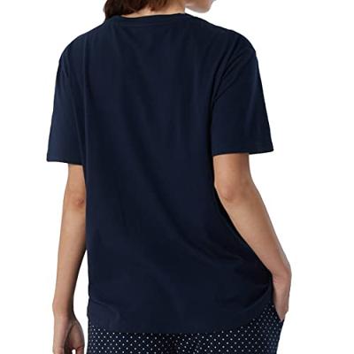 Dames pyjamashirt korte mouw - Mix & Relax - Los wijd katoenen pyjama shirt donkerblauw