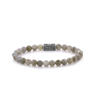 Rebel and Rose RR-6S005-S Rekarmband Beads Labradorite Shield 925 zilver 6 mm zilverkleurig-bruin M 17,5 cm